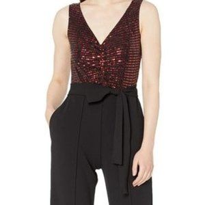 DONNA MORGAN Jumpsuit Red Black Metallic Sz 10P